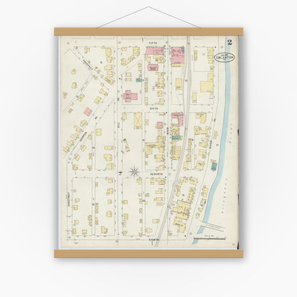 Old map wall art mockup — magnetic wood frame on white wall — Sanborn Fire Insurance Map from Emlenton, Venango County, Pennsylvania (1897), Sheet #0002