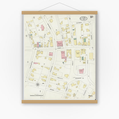 Old map wall art mockup — magnetic wood frame on white wall — Sanborn Fire Insurance Map from Beverly, Essex County, Massachusetts (1896), Sheet #0010