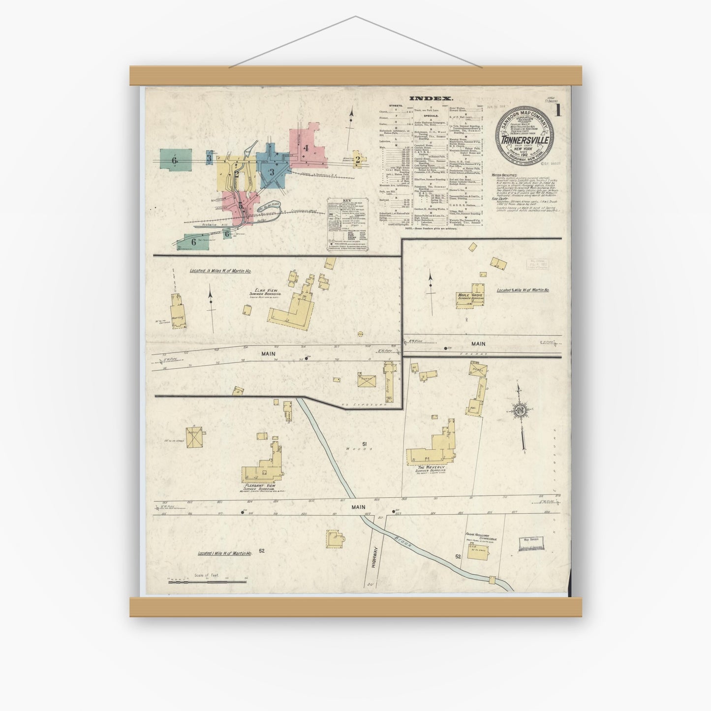 Old map wall art mockup — magnetic wood frame on white wall — Sanborn Fire Insurance Map from Tannersville, Greene County, New York (1912) - Complete Map Set
