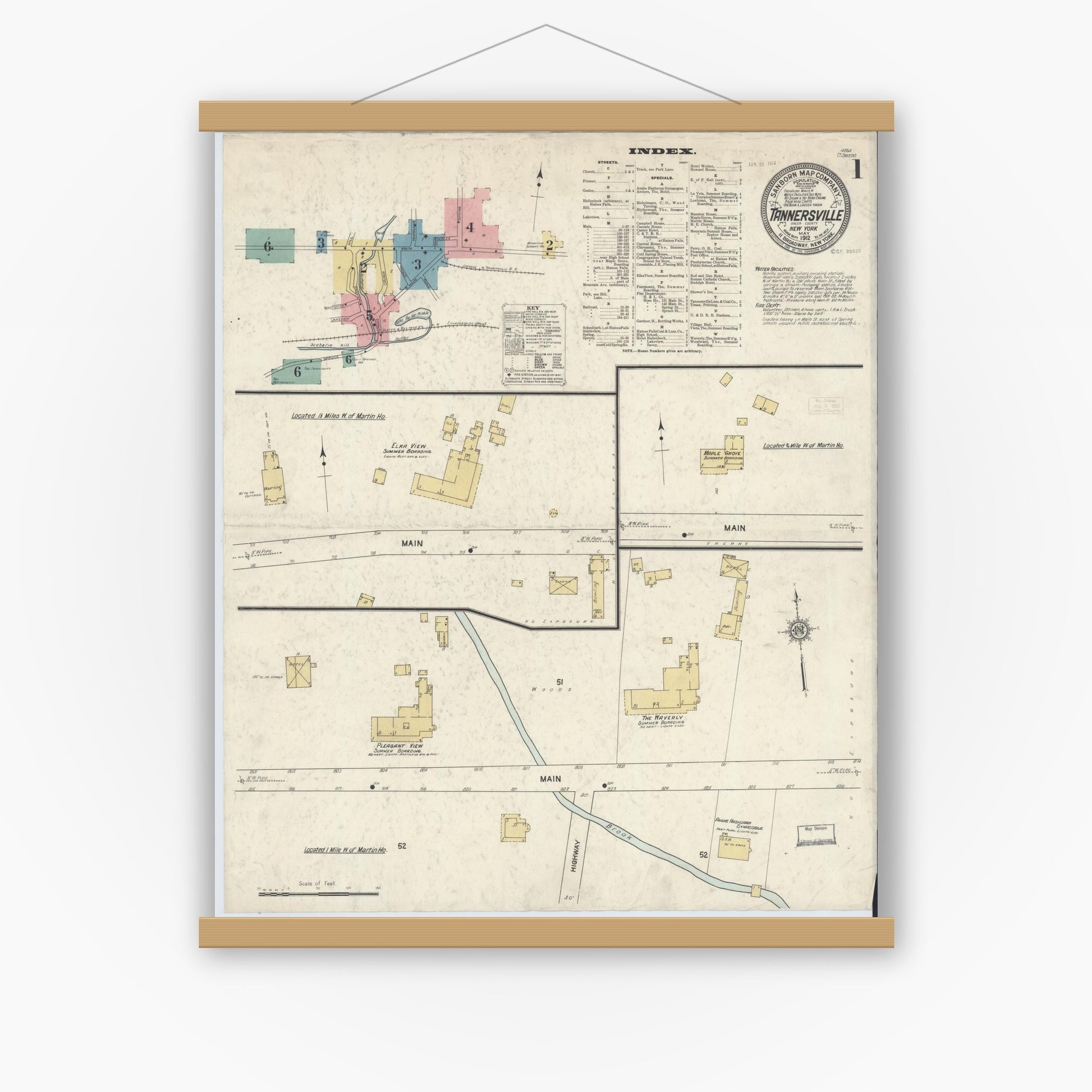 Old map wall art mockup — magnetic wood frame on white wall — Sanborn Fire Insurance Map from Tannersville, Greene County, New York (1912) - Complete Map Set
