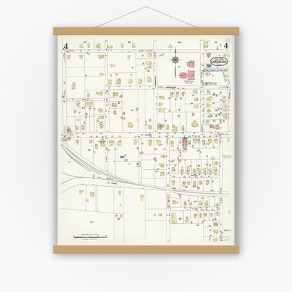 Old map wall art mockup — magnetic wood frame on white wall — Sanborn Fire Insurance Map from Leesburg, Lake County, Florida (1924), Sheet #0004