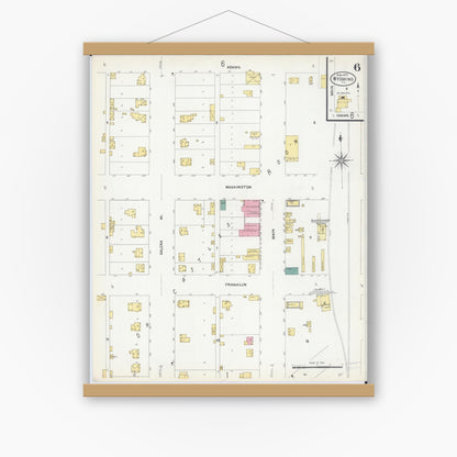 Old map wall art mockup — magnetic wood frame on white wall — Sanborn Fire Insurance Map from Wyoming, Stark County, Illinois (1907), Sheet #0006