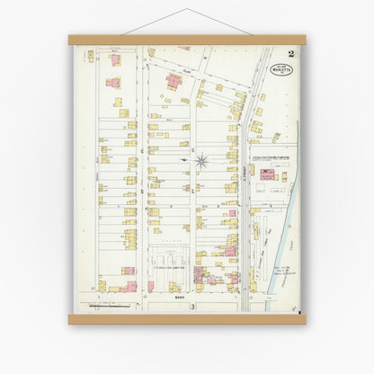 Old map wall art mockup — magnetic wood frame on white wall — Sanborn Fire Insurance Map from Marietta, Lancaster County, Pennsylvania (1899), Sheet #0002