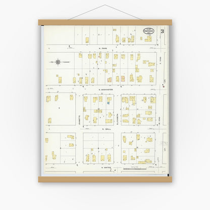 Old map wall art mockup — magnetic wood frame on white wall — Sanborn Fire Insurance Map from Owosso, Shiawassee County, Michigan (1915), Sheet #0003