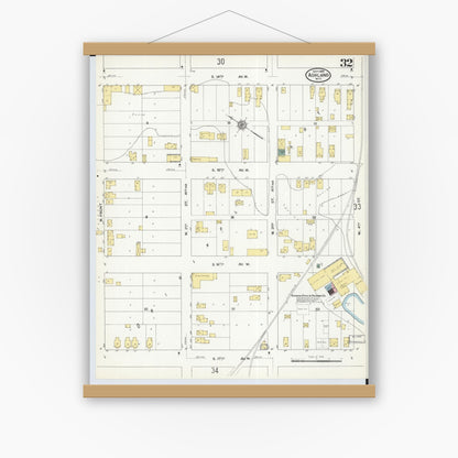 Old map wall art mockup — magnetic wood frame on white wall — Sanborn Fire Insurance Map from Ashland, Ashland County, Wisconsin (1909), Sheet #0032