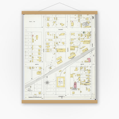 Old map wall art mockup — magnetic wood frame on white wall — Sanborn Fire Insurance Map from Carmi, White County, Illinois (1899), Sheet #0005