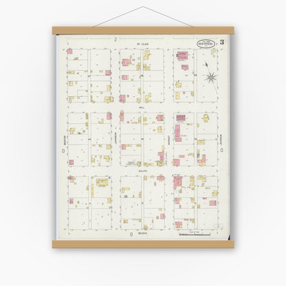 Old map wall art mockup — magnetic wood frame on white wall — Sanborn Fire Insurance Map from New Athens, Saint Clair County, Illinois (1900), Sheet #0003