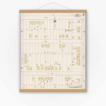 Old map wall art mockup — magnetic wood frame on white wall — Sanborn Fire Insurance Map from Glendale, Los Angeles County, California (1919), Sheet #0003