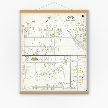 Old map wall art mockup — magnetic wood frame on white wall — Sanborn Fire Insurance Map from Sidney, Delaware County, New York (1917), Sheet #0008