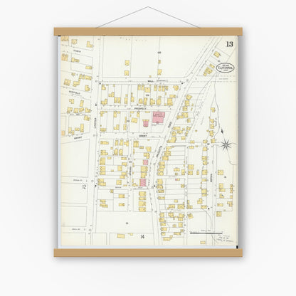 Old map wall art mockup — magnetic wood frame on white wall — Sanborn Fire Insurance Map from East Liverpool, Columbiana County, Ohio (1903), Sheet #0013