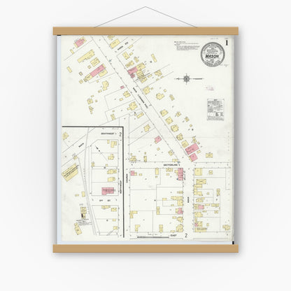 Old map wall art mockup — magnetic wood frame on white wall — Sanborn Fire Insurance Map from Mason, Warren County, Ohio (1911) - Complete Map Set