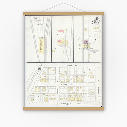 Old map wall art mockup — magnetic wood frame on white wall — Sanborn Fire Insurance Map from Cairo, Alexander County, Illinois (1914), Sheet #0031