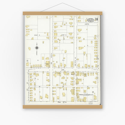 Old map wall art mockup — magnetic wood frame on white wall — Sanborn Fire Insurance Map from Orange, Orange County, Texas (1919), Sheet #0011