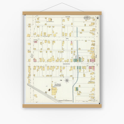 Old map wall art mockup — magnetic wood frame on white wall — Sanborn Fire Insurance Map from New Paris, Preble County, Ohio (1901), Sheet #0002