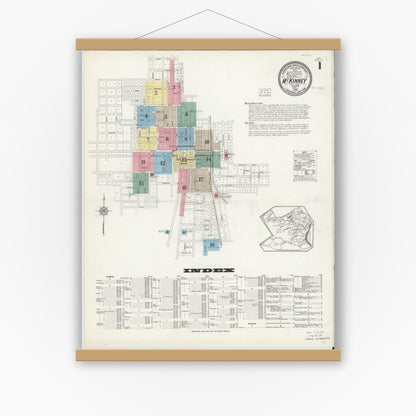 Old map wall art mockup — magnetic wood frame on white wall — Sanborn Fire Insurance Map from McKinney, Collin County, Texas (1914) - Complete Map Set