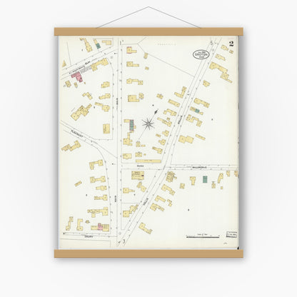 Old map wall art mockup — magnetic wood frame on white wall — Sanborn Fire Insurance Map from Groton, Middlesex County, Massachusetts (1906), Sheet #0002