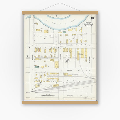 Old map wall art mockup — magnetic wood frame on white wall — Sanborn Fire Insurance Map from Fergus Falls, Otter Tail County, Minnesota (1903), Sheet #0010