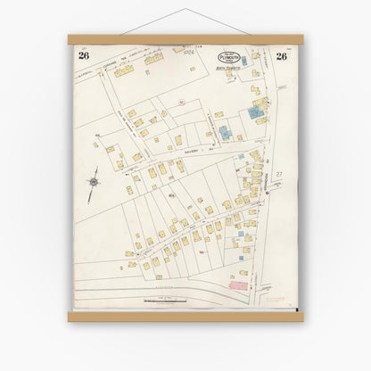 Old map wall art mockup — magnetic wood frame on white wall — Sanborn Fire Insurance Map from Plymouth, Plymouth County, Massachusetts (1948), Sheet #0026