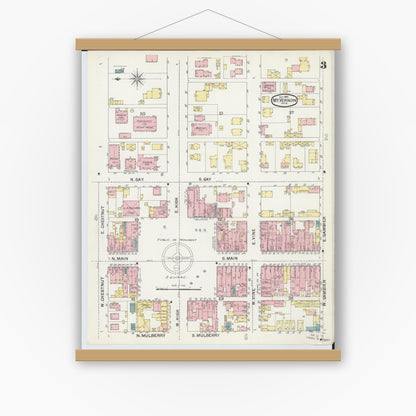 Old map wall art mockup — magnetic wood frame on white wall — Sanborn Fire Insurance Map from Mount Vernon, Knox County, Ohio (1892), Sheet #0003
