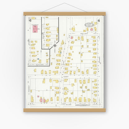 Old map wall art mockup — magnetic wood frame on white wall — Sanborn Fire Insurance Map from Granville, Licking County, Ohio (1926), Sheet #0006