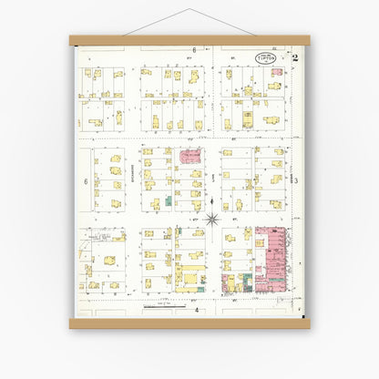 Old map wall art mockup — magnetic wood frame on white wall — Sanborn Fire Insurance Map from Tipton, Cedar County, Iowa (1906), Sheet #0002