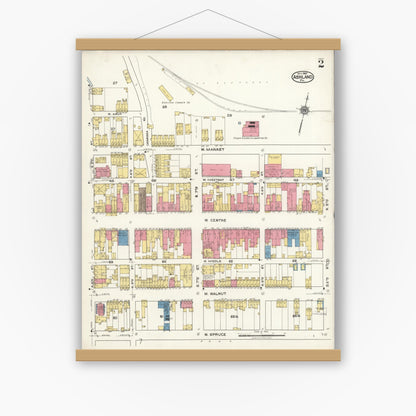 Old map wall art mockup — magnetic wood frame on white wall — Sanborn Fire Insurance Map from Ashland, Schuylkill County, Pennsylvania (1921), Sheet #0002