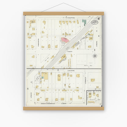 Old map wall art mockup — magnetic wood frame on white wall — Sanborn Fire Insurance Map from Dwight, Livingston County, Illinois (1898), Sheet #0004