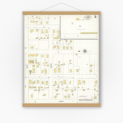 Old map wall art mockup — magnetic wood frame on white wall — Sanborn Fire Insurance Map from Dixon, Solano County, California (1907), Sheet #0005