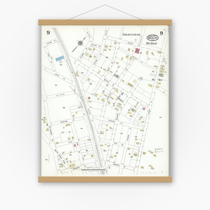 Old map wall art mockup — magnetic wood frame on white wall — Sanborn Fire Insurance Map from Berlin, Camden County, New Jersey (1923), Sheet #0009