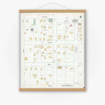 Old map wall art mockup — magnetic wood frame on white wall — Sanborn Fire Insurance Map from Madelia, Watonwan County, Minnesota (1908), Sheet #0002