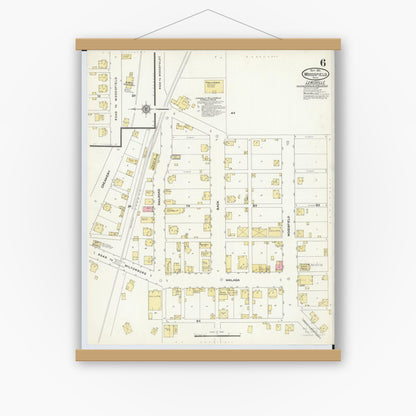 Old map wall art mockup — magnetic wood frame on white wall — Sanborn Fire Insurance Map from Woodsfield, Monroe County, Ohio (1911), Sheet #0006