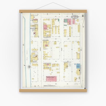 Old map wall art mockup — magnetic wood frame on white wall — Sanborn Fire Insurance Map from Benton Harbor, Berrien County, Michigan (1905), Sheet #0002