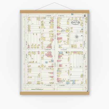 Old map wall art mockup — magnetic wood frame on white wall — Sanborn Fire Insurance Map from Hummelstown, Dauphin County, Pennsylvania (1895), Sheet #0002