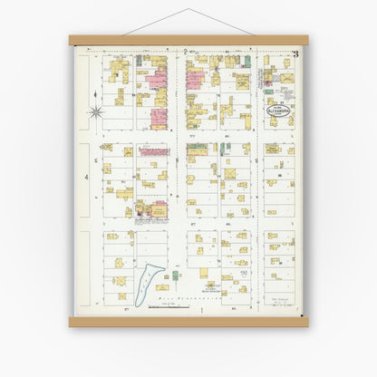 Old map wall art mockup — magnetic wood frame on white wall — Sanborn Fire Insurance Map from Alexandria, Douglas County, Minnesota (1899), Sheet #0003