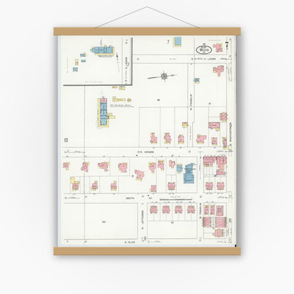 Old map wall art mockup — magnetic wood frame on white wall — Sanborn Fire Insurance Map from Media, Delaware County, Pennsylvania (1912), Sheet #0007