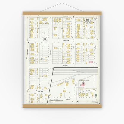 Old map wall art mockup — magnetic wood frame on white wall — Sanborn Fire Insurance Map from Garrett, De Kalb County, Indiana (1901), Sheet #0005