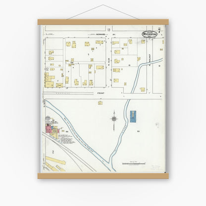 Old map wall art mockup — magnetic wood frame on white wall — Sanborn Fire Insurance Map from Weatherford, Parker County, Texas (1921), Sheet #0007