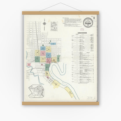 Old map wall art mockup — magnetic wood frame on white wall — Sanborn Fire Insurance Map from Orange, Orange County, Texas (1914) - Complete Map Set
