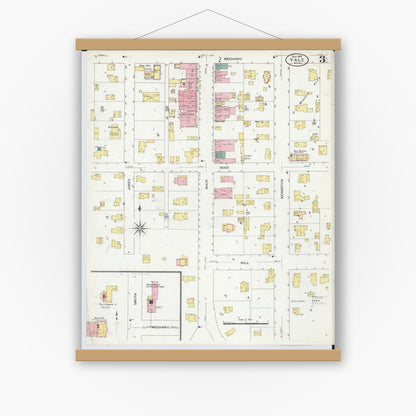 Old map wall art mockup — magnetic wood frame on white wall — Sanborn Fire Insurance Map from Yale, Saint Clair County, Michigan (1909), Sheet #0003