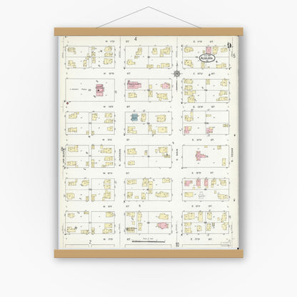 Old map wall art mockup — magnetic wood frame on white wall — Sanborn Fire Insurance Map from Auburn, De Kalb County, Indiana (1914), Sheet #0009