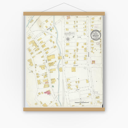 Old map wall art mockup — magnetic wood frame on white wall — Sanborn Fire Insurance Map from Madera, Clearfield County, Pennsylvania (1905), Sheet #0001