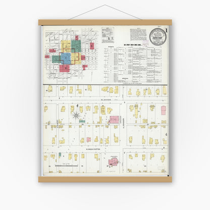Old map wall art mockup — magnetic wood frame on white wall — Sanborn Fire Insurance Map from Macomb, Mcdonough County, Illinois (1906), Sheet #0001