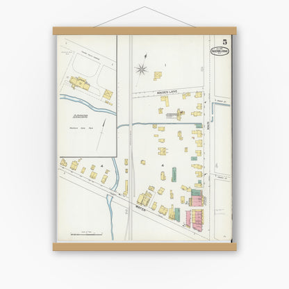 Old map wall art mockup — magnetic wood frame on white wall — Sanborn Fire Insurance Map from Sherburne, Chenango County, New York (1892), Sheet #0005