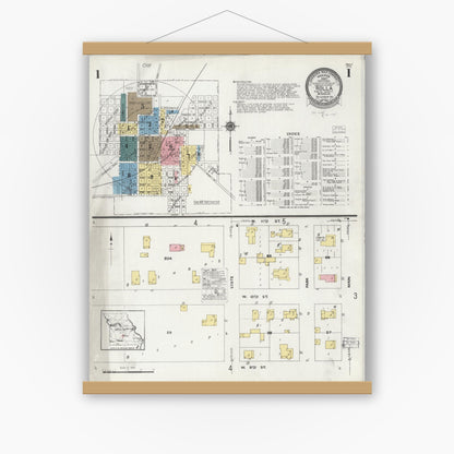 Old map wall art mockup — magnetic wood frame on white wall — Sanborn Fire Insurance Map from Rolla, Phelps County, Missouri (1924) - Complete Map Set