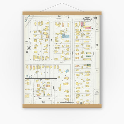 Old map wall art mockup — magnetic wood frame on white wall — Sanborn Fire Insurance Map from Fond du Lac, Fond du Lac County, Wisconsin (1902), Sheet #0023
