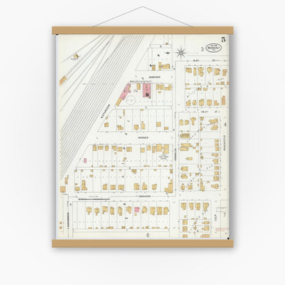 Old map wall art mockup — magnetic wood frame on white wall — Sanborn Fire Insurance Map from Moberly, Randolph County, Missouri (1899), Sheet #0005
