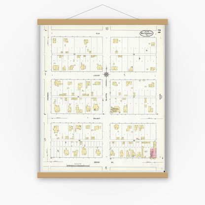 Old map wall art mockup — magnetic wood frame on white wall — Sanborn Fire Insurance Map from Whitewright, Grayson County, Texas (1912), Sheet #0002
