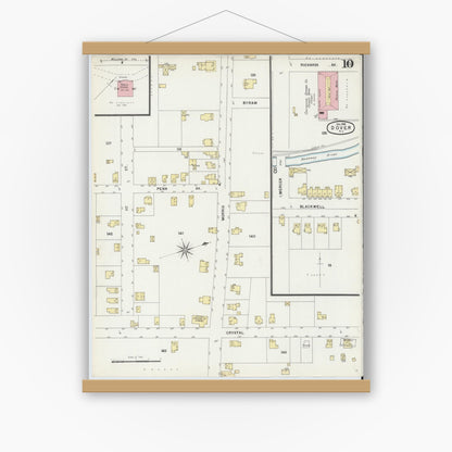Old map wall art mockup — magnetic wood frame on white wall — Sanborn Fire Insurance Map from Dover, Morris County, New Jersey (1896), Sheet #0010