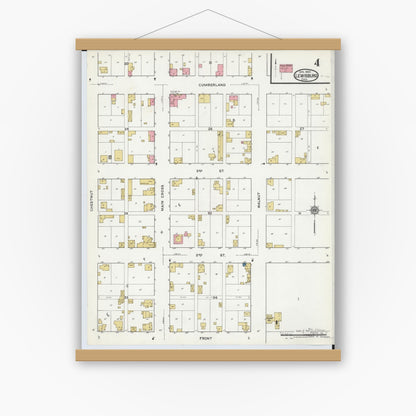 Old map wall art mockup — magnetic wood frame on white wall — Sanborn Fire Insurance Map from Lewisburg, Preble County, Ohio (1920), Sheet #0004