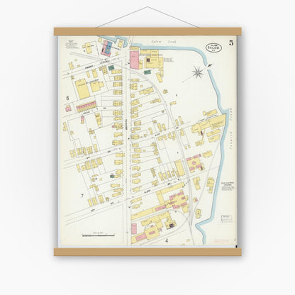 Old map wall art mockup — magnetic wood frame on white wall — Sanborn Fire Insurance Map from Salem, Salem County, New Jersey (1902), Sheet #0005